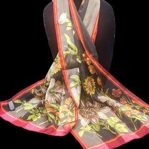 Scarf Flowers Red Orange Green Brown Polyester Fall Autumn 57x13